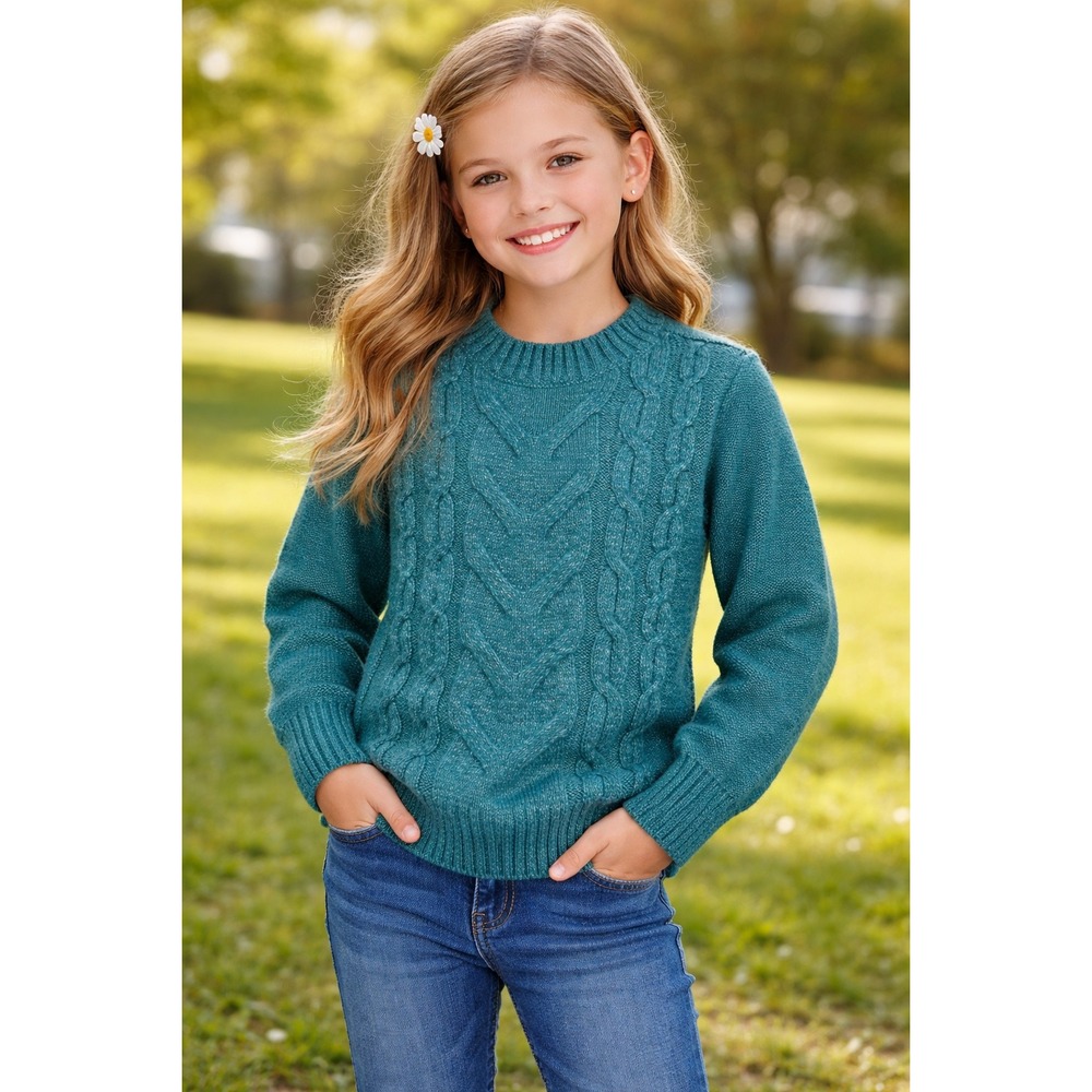 Epic Threads Girls Teal Green Metallic Cable Knit Sweater Size 6 NWT‎